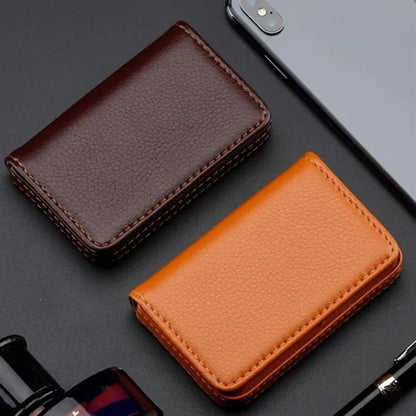 PU Leather Business Card Holder Organizer With Flap Cover