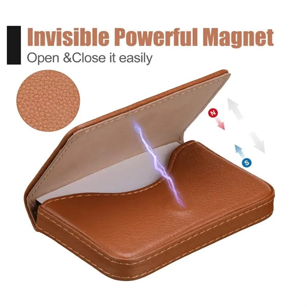 PU Leather Business Card Holder Organizer With Flap Cover