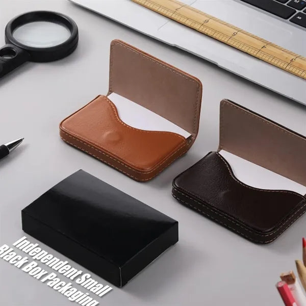 PU Leather Business Card Holder Organizer With Flap Cover