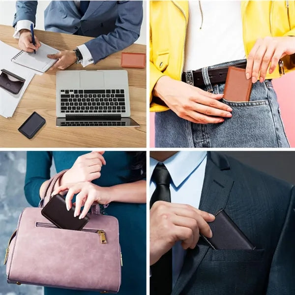 PU Leather Business Card Holder Organizer With Flap Cover