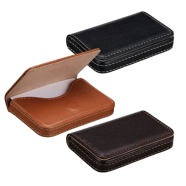 PU Leather Business Card Holder Organizer With Flap Cover