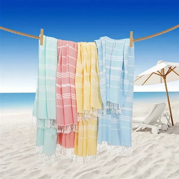 Turkish Striped Fringed Beach Sand Free Towel