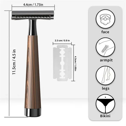 Double Edge Safety Razor with Wood Grain Handle