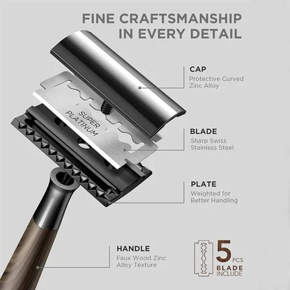 Double Edge Safety Razor with Wood Grain Handle