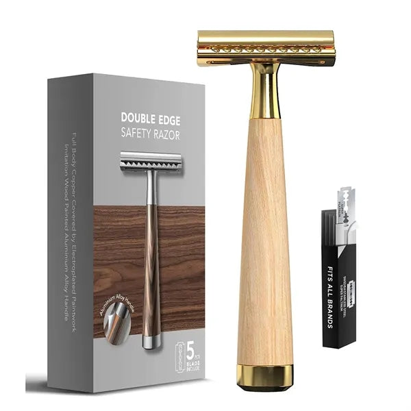 Double Edge Safety Razor with Wood Grain Handle