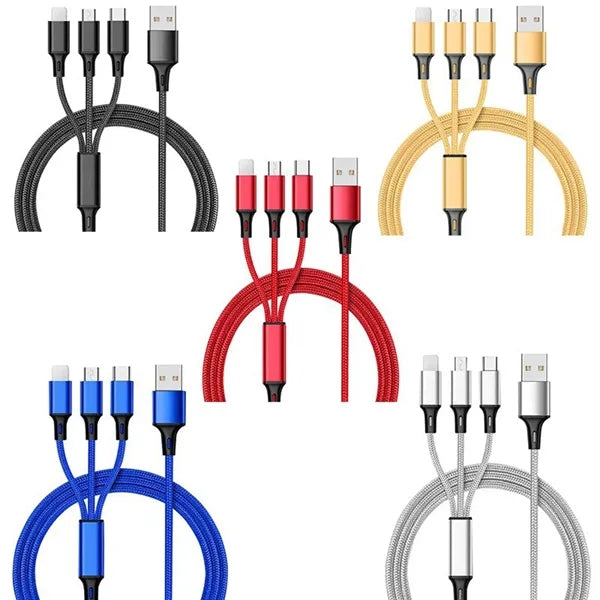 3 In 1 Usb Nylon Braided Fast Charging Cable