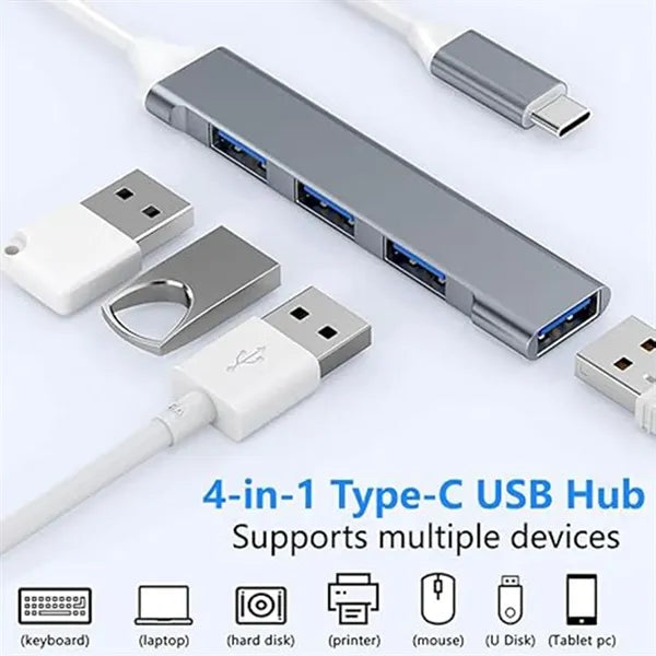 Type-C 3.0 Hub, 4-In-1 Usb-C Adapter With 3 Usb Ports