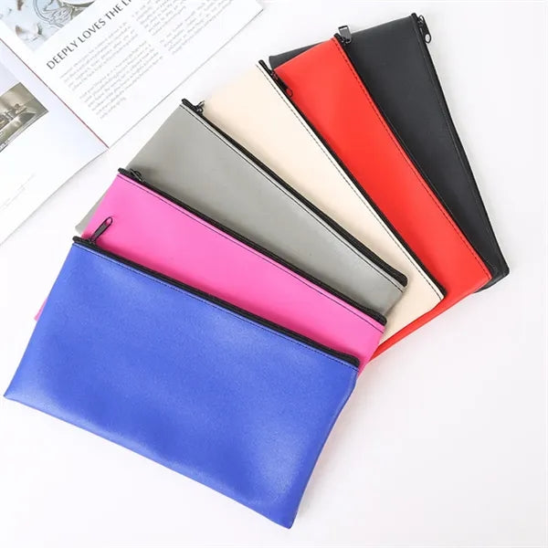 Leather Cash & Receipt Pouch with Zipper Closure