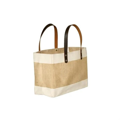 Stylish Laminated Jute & Cotton Tote with Leather Handles