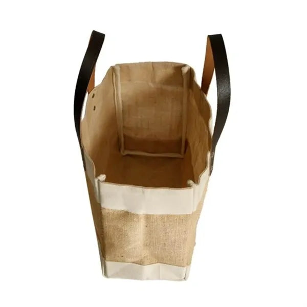 Stylish Laminated Jute & Cotton Tote with Leather Handles
