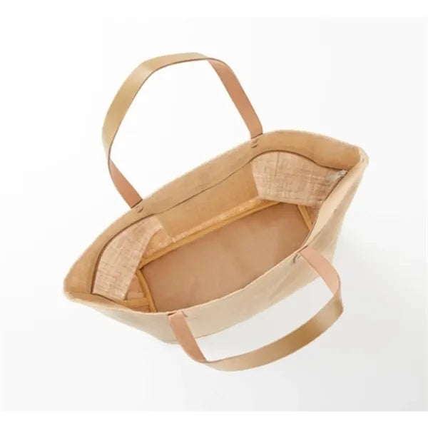Compact Jute Tote with Leather Handles & Secure Closure