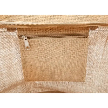 Compact Jute Tote with Leather Handles & Secure Closure