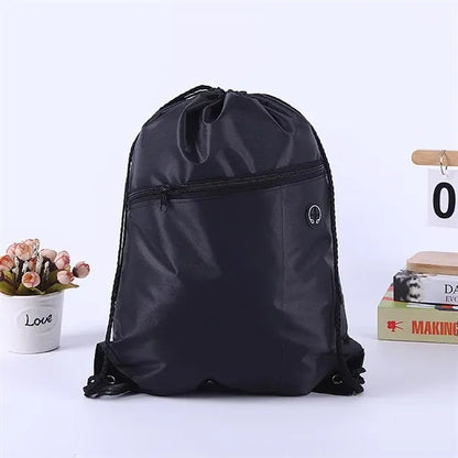 Polyester Drawstring Backpack w/ Front Zippered Compartment