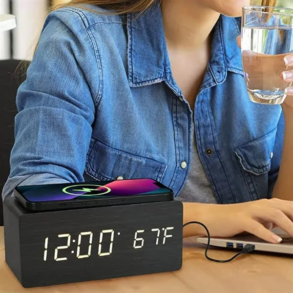 LED Digital Alarm Clock with Wireless Charging