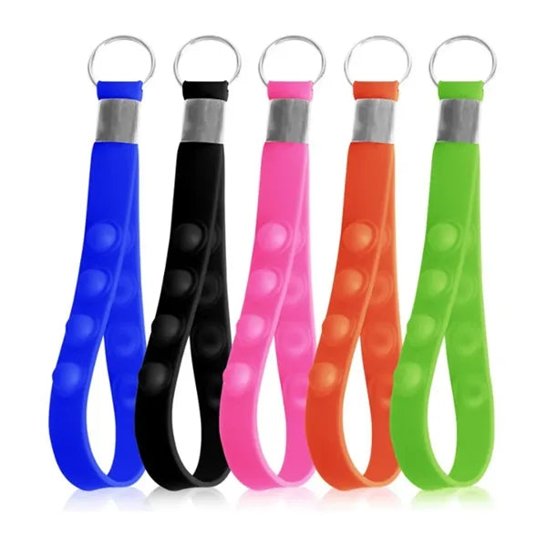 Silicone Pop Fidget Keychain Wrist Strap with Bubble Poppers