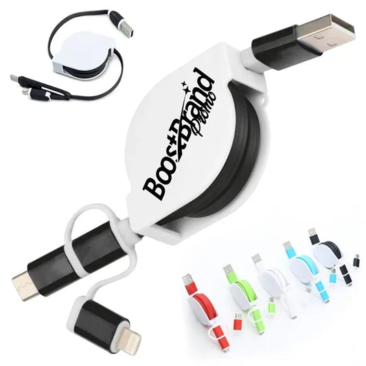 Retractable 3-in-1 Charging Cable W/ Custom Logo