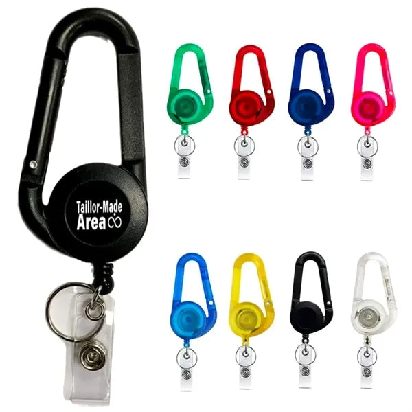 Portable Retractable ID Badge Reel Holder Carabiner Keychain