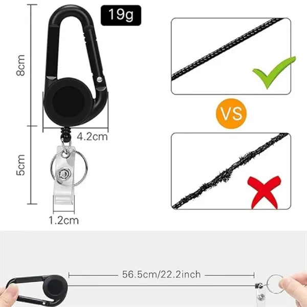 Portable Retractable ID Badge Reel Holder Carabiner Keychain
