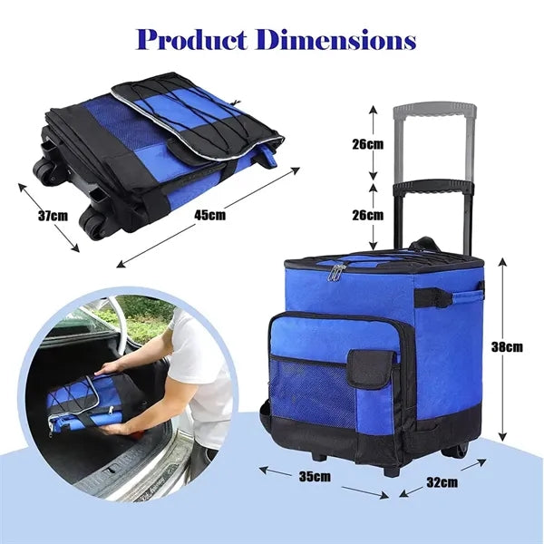43L Waterproof Oxford Insulated Rolling Cooler Bag