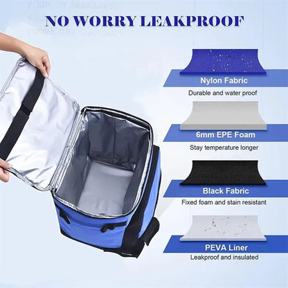 43L Waterproof Oxford Insulated Rolling Cooler Bag