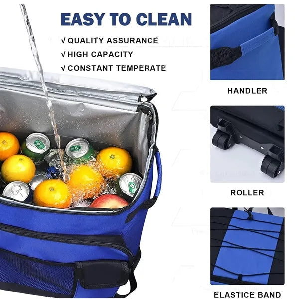 43L Waterproof Oxford Insulated Rolling Cooler Bag