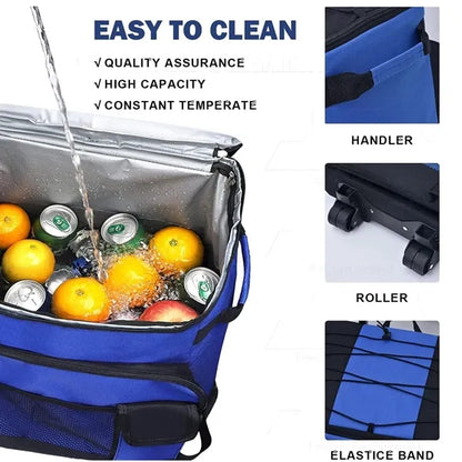 43L Waterproof Oxford Insulated Rolling Cooler Bag