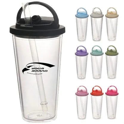 24 Oz. Portable Double Layer Plastic Straw Cups