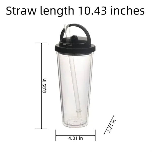 24 Oz. Portable Double Layer Plastic Straw Cups