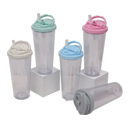 24 Oz. Portable Double Layer Plastic Straw Cups