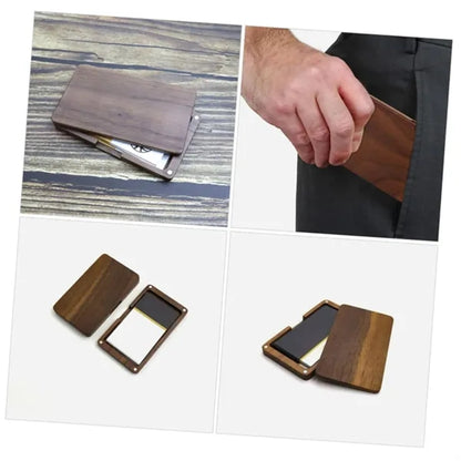 Magnetic Solid Wood Business Card Holder Box Case