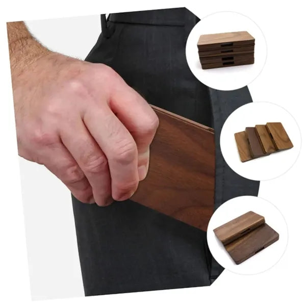 Magnetic Solid Wood Business Card Holder Box Case