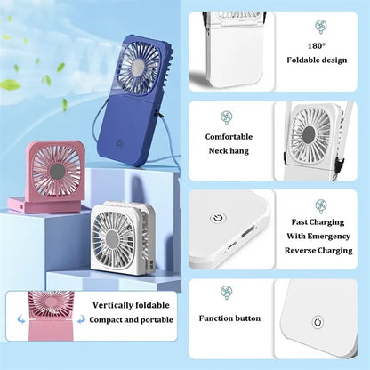3-in-1 ABS Foldable Neck Mini Fan & Power Bank