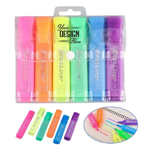 6 Pack Highlighters Assorted Colours Fluorescent Pens Marker