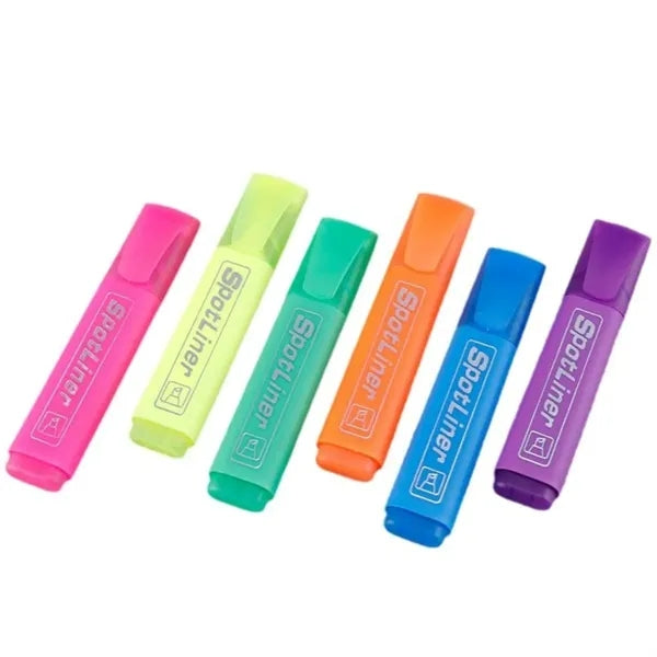6 Pack Highlighters Assorted Colours Fluorescent Pens Marker