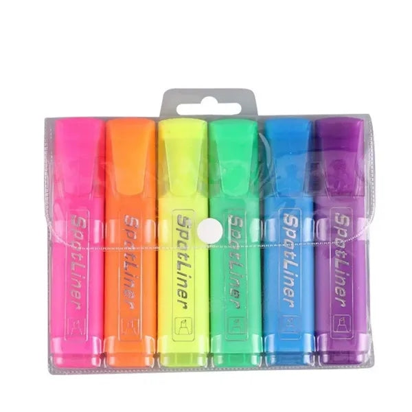 6 Pack Highlighters Assorted Colours Fluorescent Pens Marker