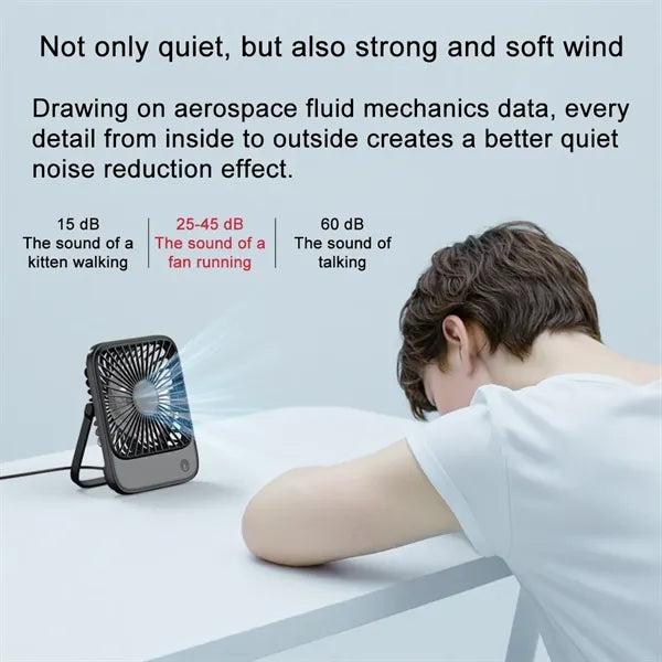 USB Ultra Quiet Small Desk Fan, 180 Tilt Folding, 3 Speeds