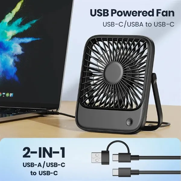 USB Ultra Quiet Small Desk Fan, 180 Tilt Folding, 3 Speeds