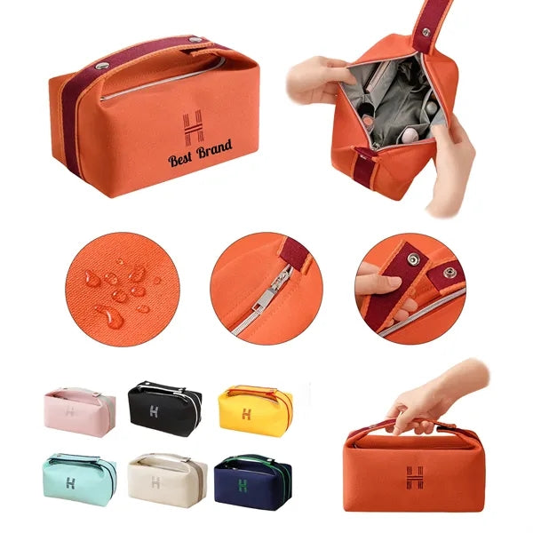 Portable Canvas Cosmetic Bag With Zipper