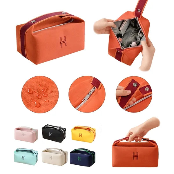Portable Canvas Cosmetic Bag With Zipper