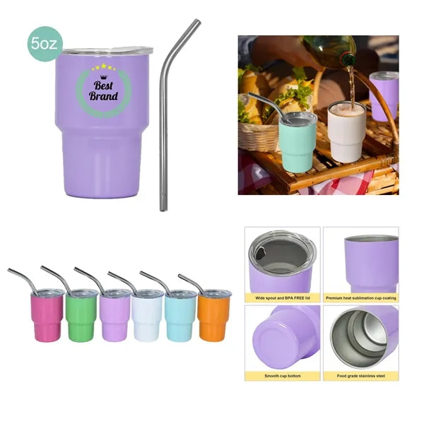 5Oz Mini Tumbler Shot Glass With Straw And Lid