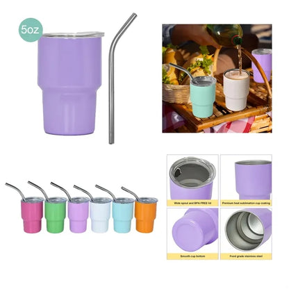 5Oz Mini Tumbler Shot Glass With Straw And Lid