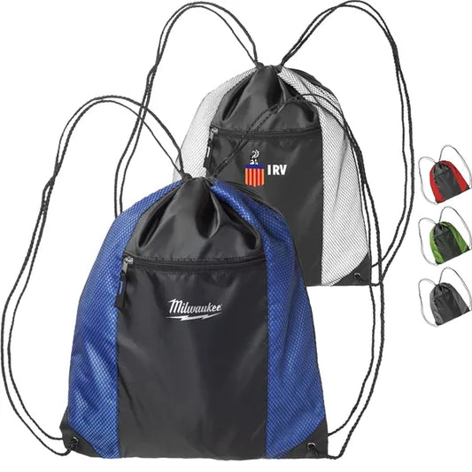 Two Color Front Zipper Pocket Drawstring Bag (18.5"x14.75")
