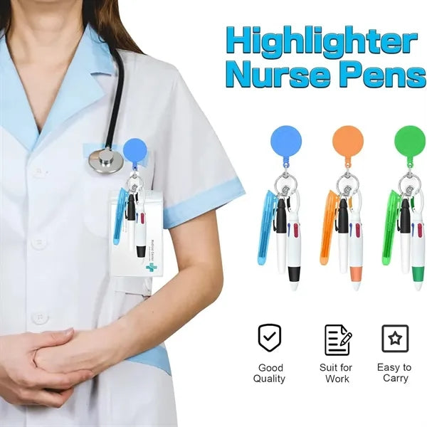 Mini Highlighter Nurse Pen Pack Set Retractable Badge Holder