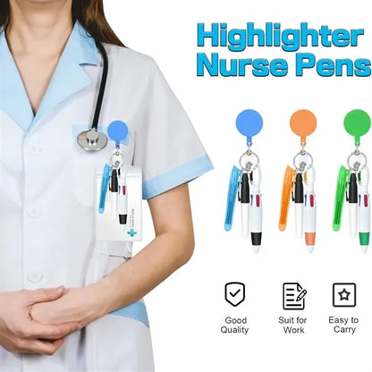 Mini Highlighter Nurse Pen Pack Set Retractable Badge Holder