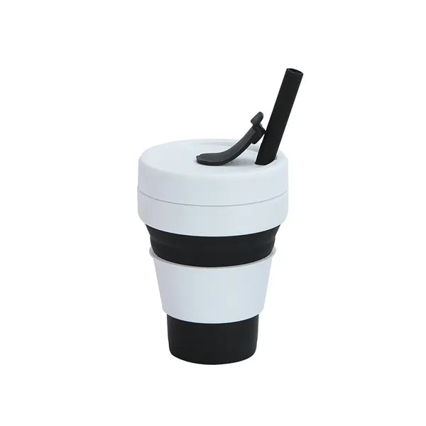 12 OZ Collapsible Foldable Silicone Travel Cup with Straw