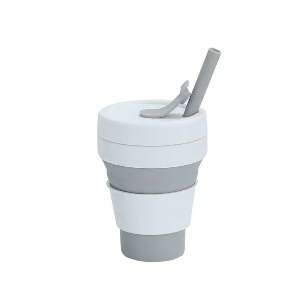 12 OZ Collapsible Foldable Silicone Travel Cup with Straw