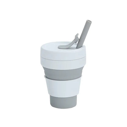 12 OZ Collapsible Foldable Silicone Travel Cup with Straw