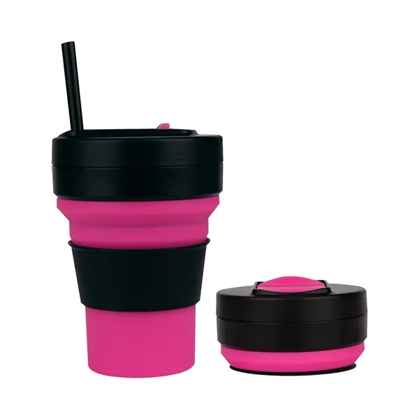 12 OZ Collapsible Foldable Silicone Travel Cup with Straw