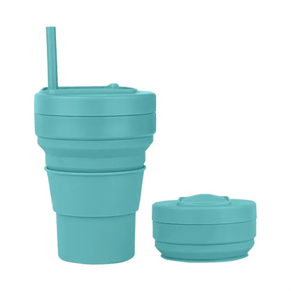 12 OZ Collapsible Foldable Silicone Travel Cup with Straw