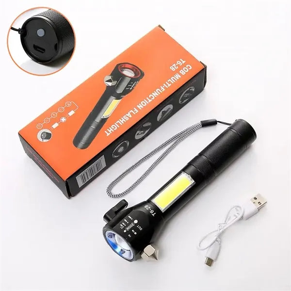 Portable COB Emergency Flashlight with Car Safety Hammer